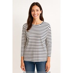 J MCLAUGHLIN SINCLAIR TEE SHIRT STRIPED CREWNECK 3/4 SLEEVE COASTAL NAUTICAL XS